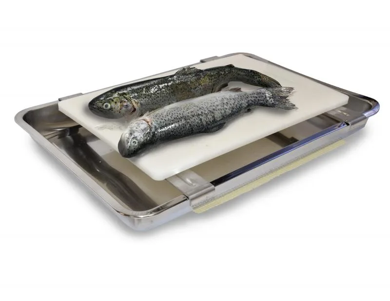 15.4″ x 10.2″ Carving / Filet Cutting Board with Stainless Steel Drip Pan