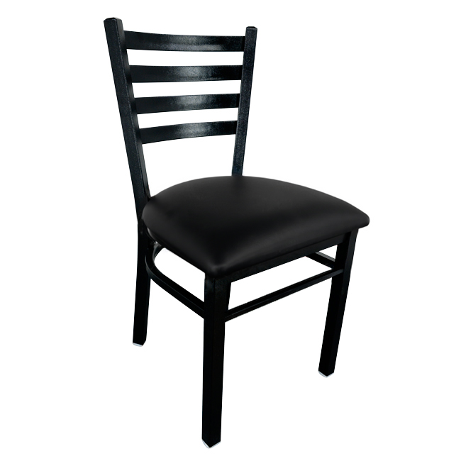 Metal Ladder Back Chair with Black Finish and Black Vinyl Seat