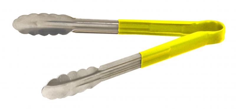 12" Heavy-Duty Utility Tongs with Yellow Plastic Handle