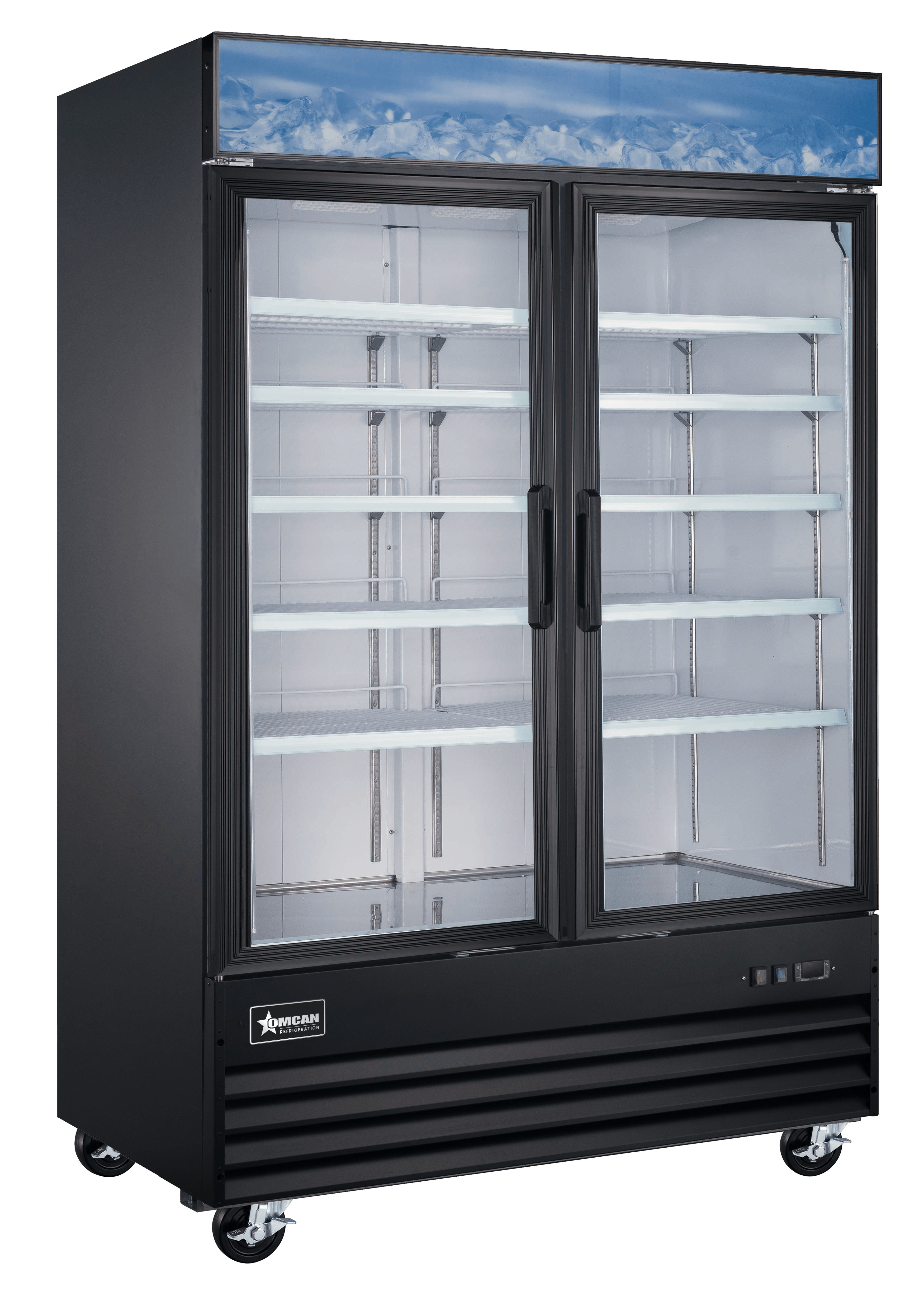 53” Two (2) Glass Door Display Freezer, 45 cu.ft. (1270L), Black