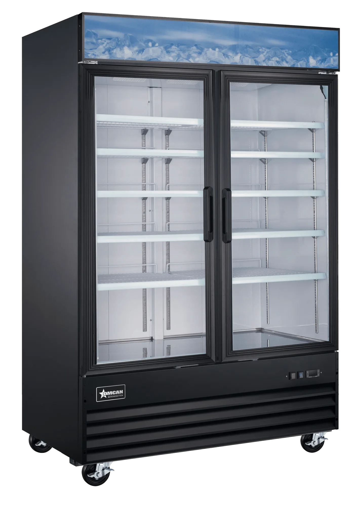 53” Two (2) Glass Door Display Freezer, 45 cu.ft. (1270L), Black
