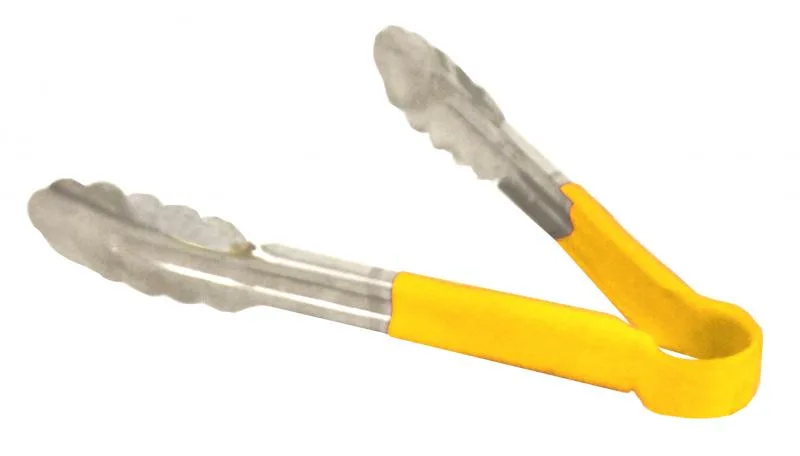 9" Heavy-Duty Utility Tongs with Yellow Plastic Handle