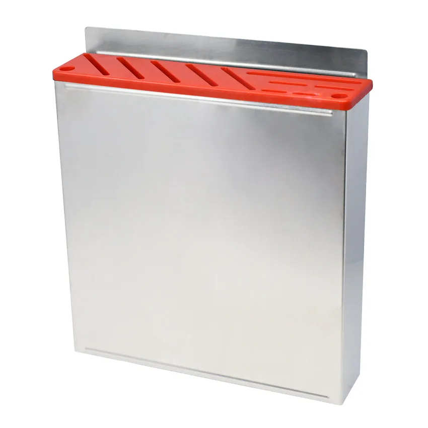 Stainless Steel Knife Rack with Red Plastic Insert