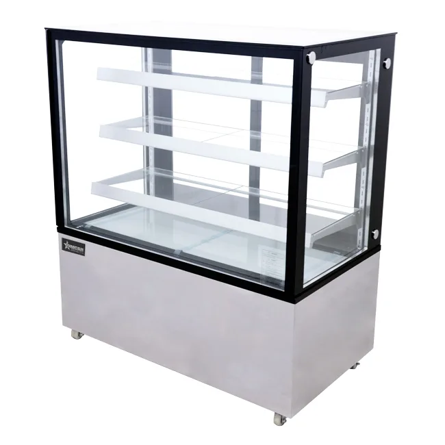 48″ Three (3) Shelf Square Glass Floor Refrigerated Display Case, 18.71 cu.ft. (530 Liter), Stainless steel
