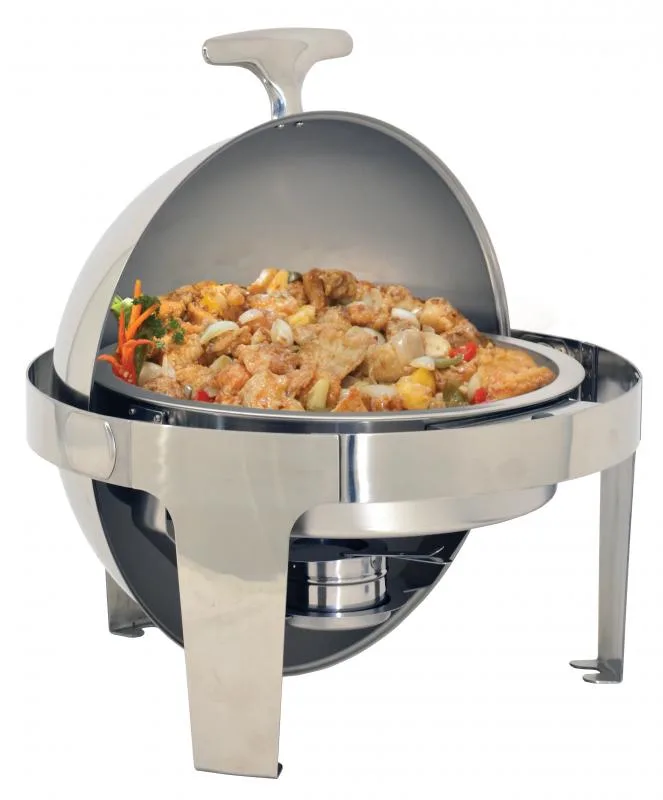 6 qt (5.6 L) Stainless Steel Round Chafing Dish with Roll Top Lid