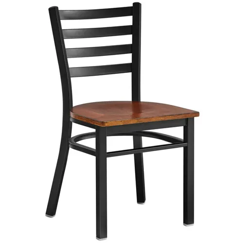 Metal Ladder Back Chair with Walnut Wood Seat