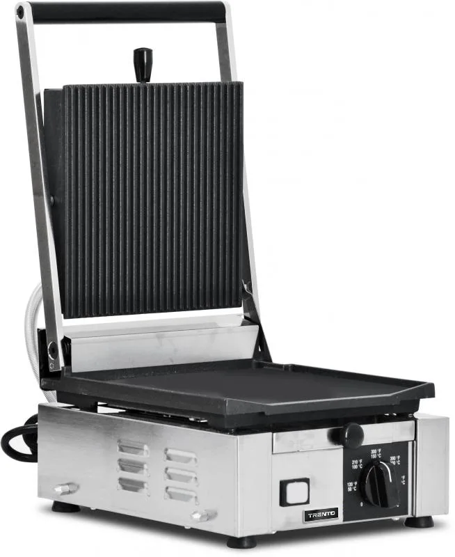 Trento 10″ x 9″ Single Panini Grill with Grooved Top and Smooth Bottom Grill Surface