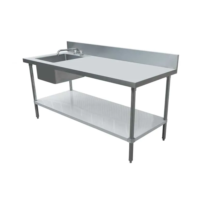 30″ x 60″ Stainless Steel Table with Left Sink, 6″ Backsplash, and Galvanized Leg & Socket