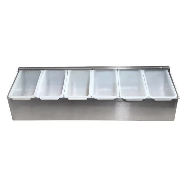 Stainless Steel 6-Compartment Condiment Holder with Clear Cover