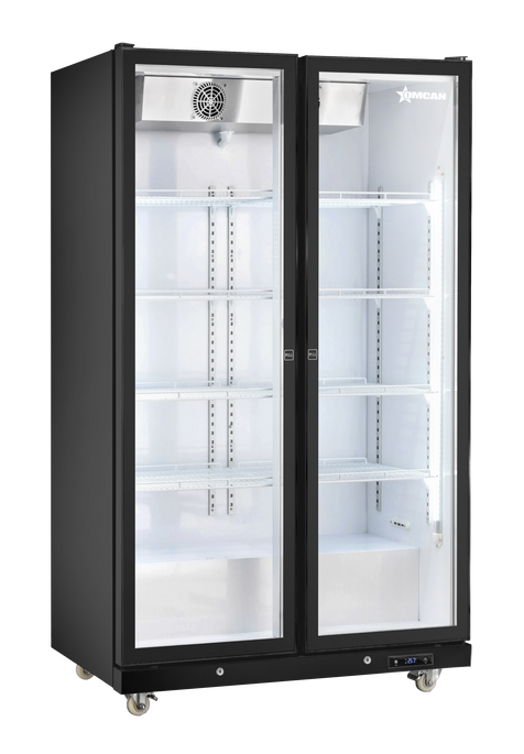 48” Two (2) Glass Door Display Refrigerator with LED Light, 35.5 cu.ft. (1000 L), Black