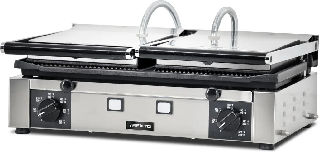 Trento 10″ x 19″ Double Panini Grill with Grooved Top and Bottom Grill Surface