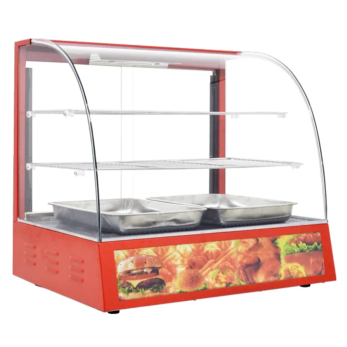 26" Display Warmer, 2 Shelves, Curved Glass, Full-Service with 1.2 kW