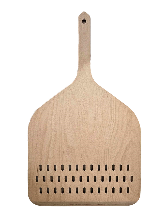 Linea Dori ARIA 14" Beech Wood Perforated Pizza Peel with Short Handle, 24” Total Length