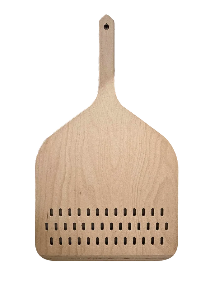Linea Dori 14" Beech Wood Perforated Pizza Peel with Short Handle, 24” Total Length
