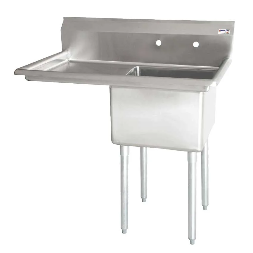 24″ x 24″ x 14″ 18-gauge stainless steel One Tub Sink with 1.8″ Corner Drain and Left Drainboard
