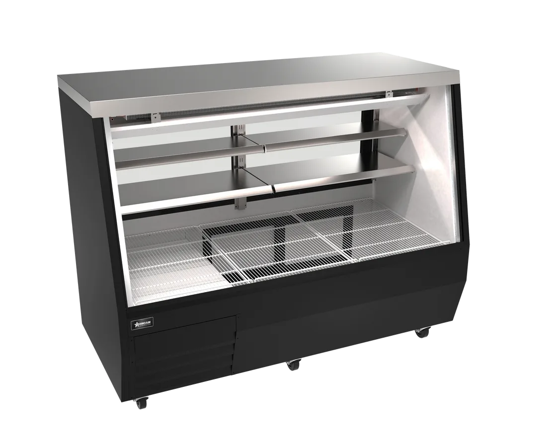 71” Square Glass Refrigerated Double-Duty Deli Case, 30.06 cu.ft. (851 L), Black