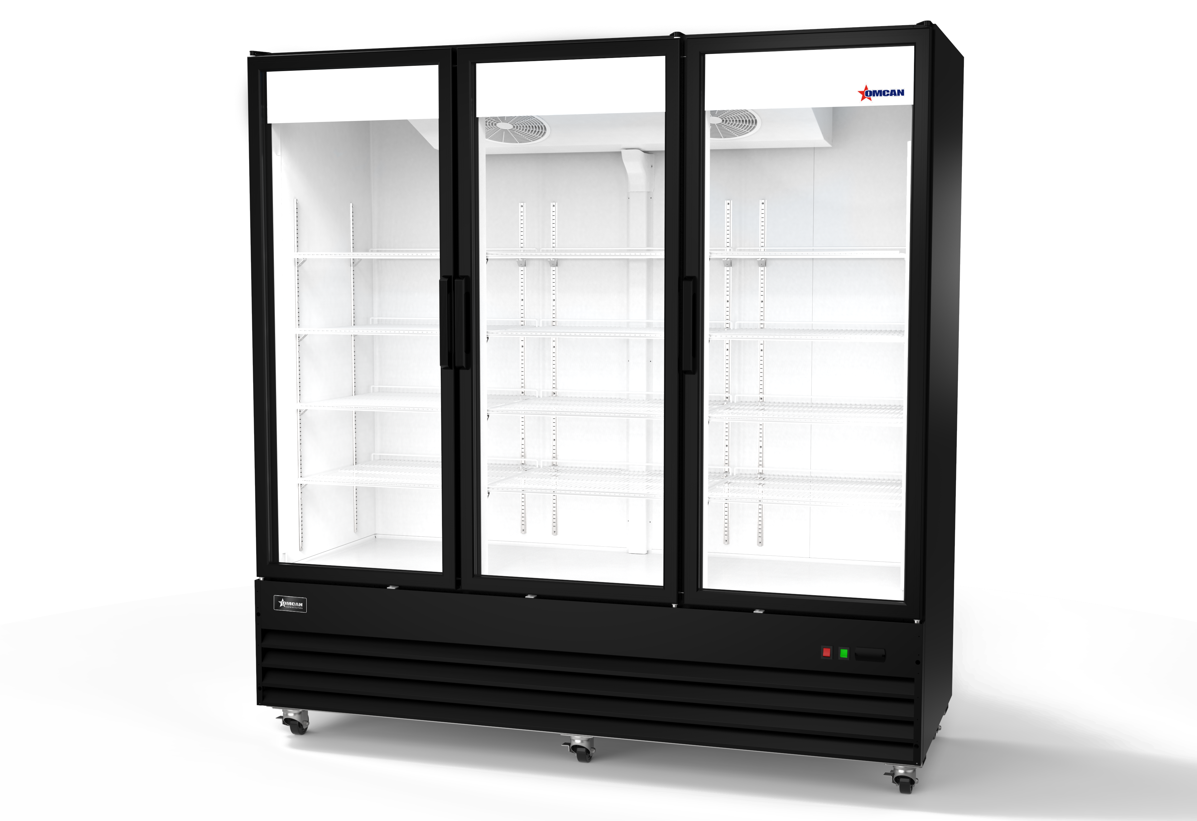 Merchandiser Refrigerator, Black, 3 Swing Doors, 79"