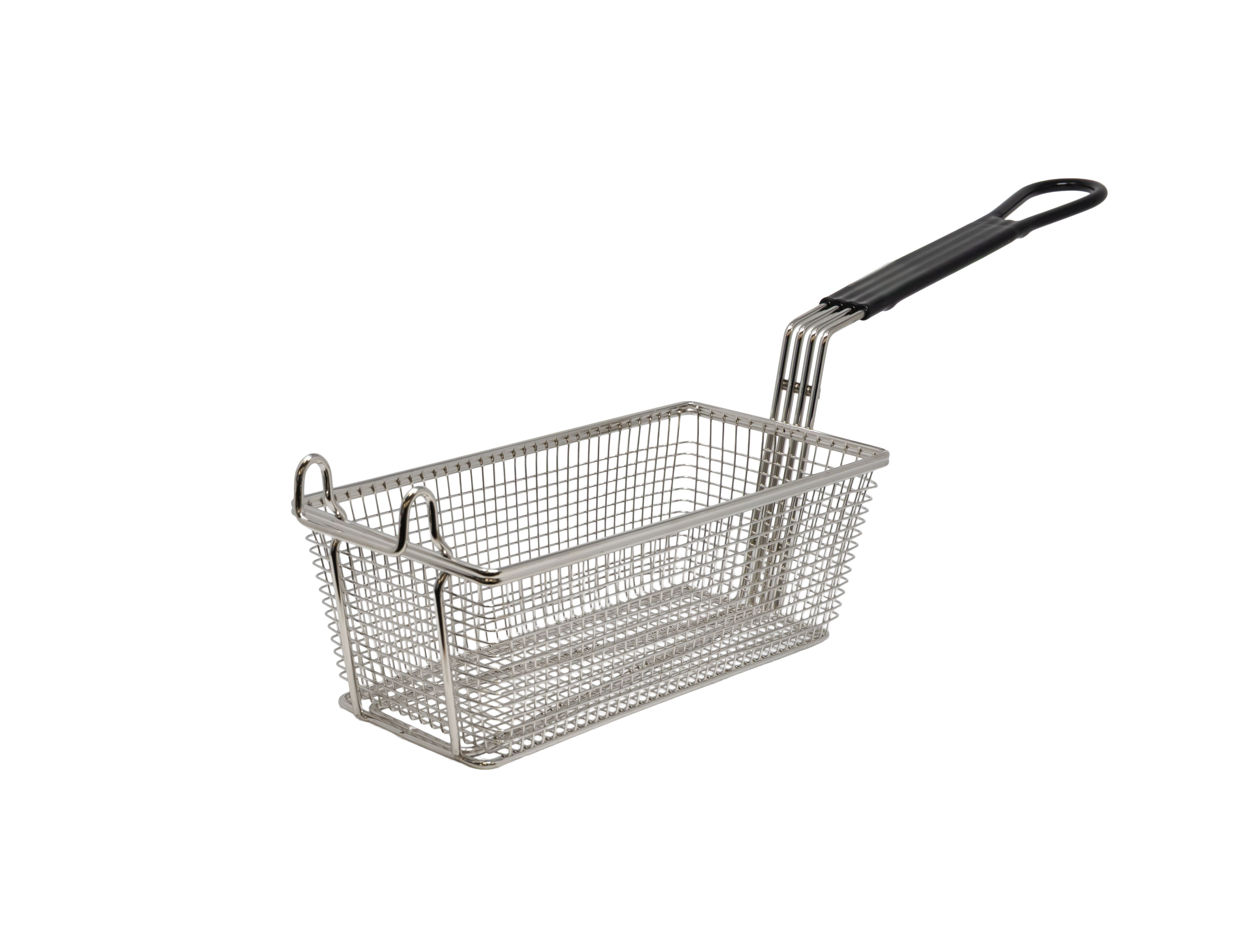 11" x 5 1/2" x 4" Nickel-Plated Iron Fryer Basket with Black Handle
