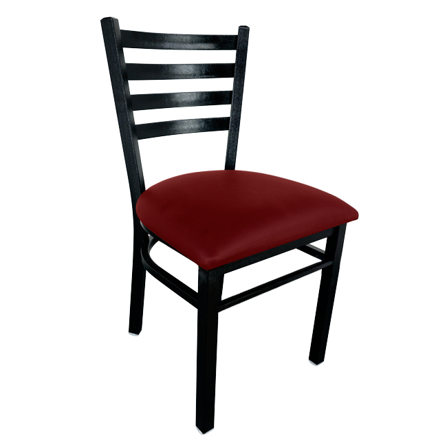 Metal Ladder Back Chair with Black Finish and Burgundy Vinyl Seat