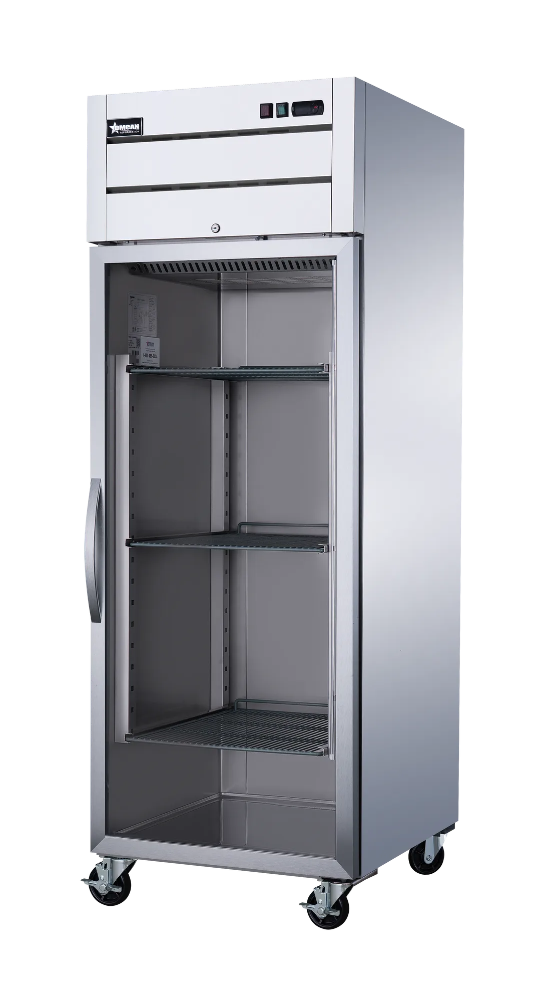 29″ One (1) Glass Door Top Mounted Reach-In Refrigerator, 21.5 cu.ft. (609 L), Stainless Steel