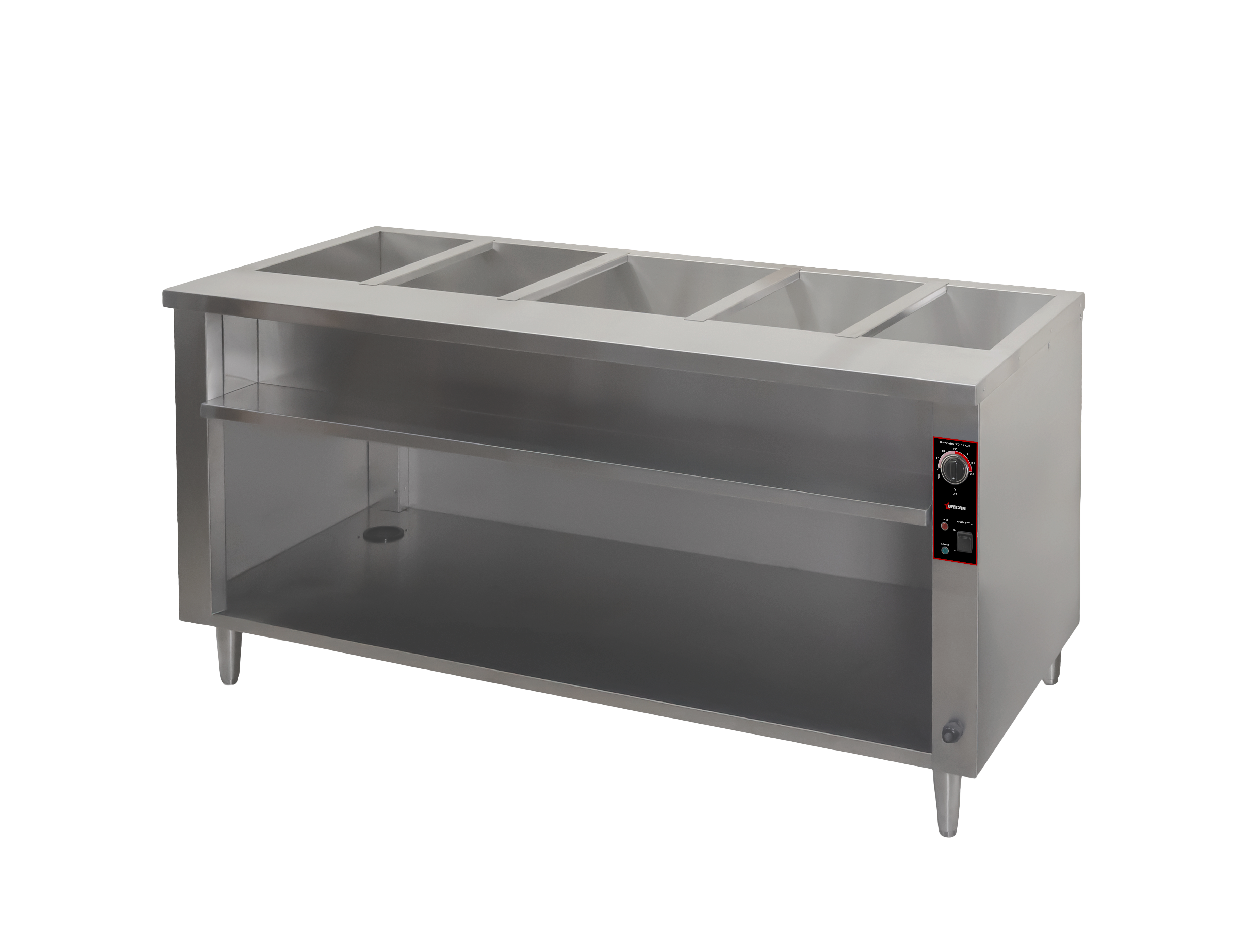 72 " 5 Pan Open Well Electric Steam Table with Cutting Board and Undershelf, 4 kW 1ph, 240V