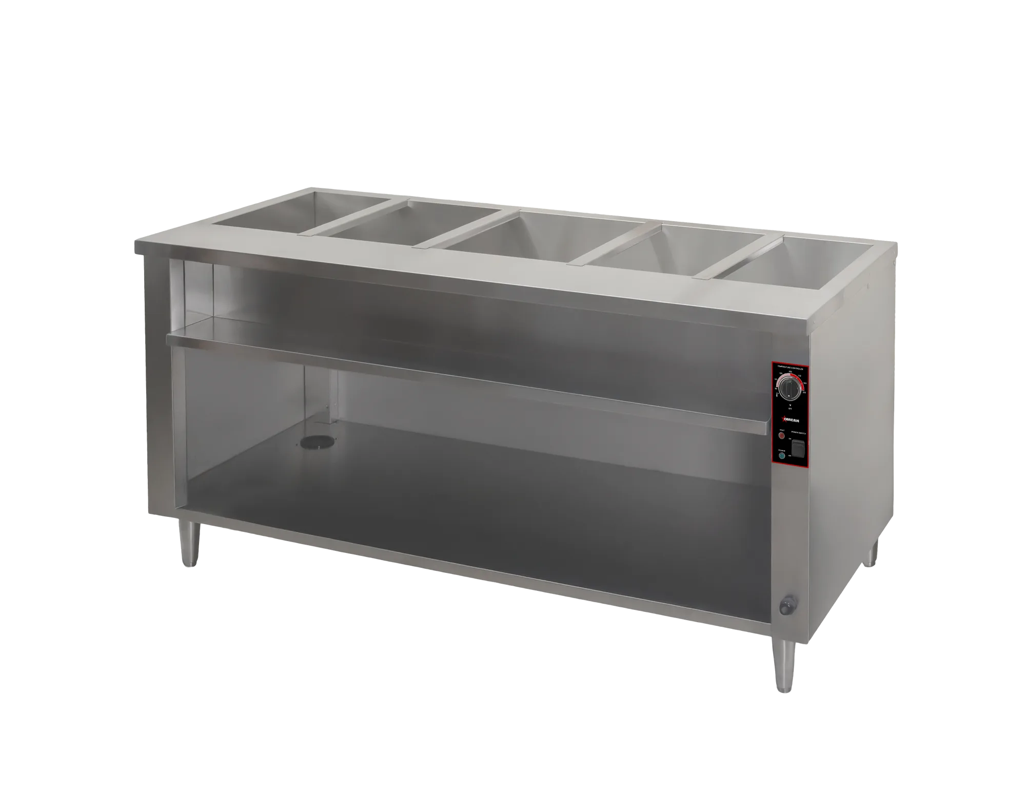 72 " 5 Pan Open Well Electric Steam Table with Cutting Board and Undershelf, 4 kW 1ph, 240V