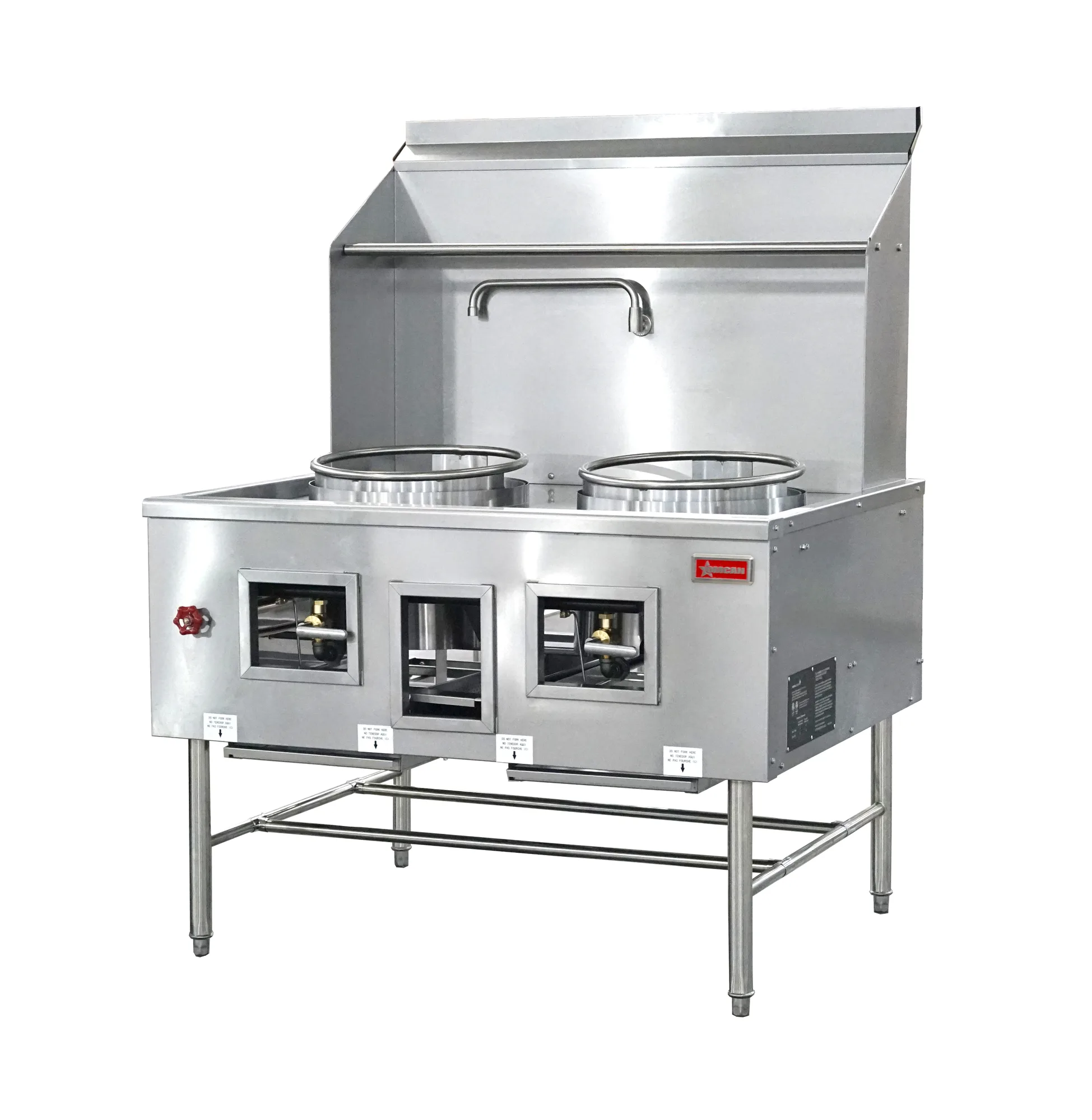 Two Chamber Wok Range with 2 x 16″ Rings, Backsplash, Faucet, 190,000 BTU – Natural Gas