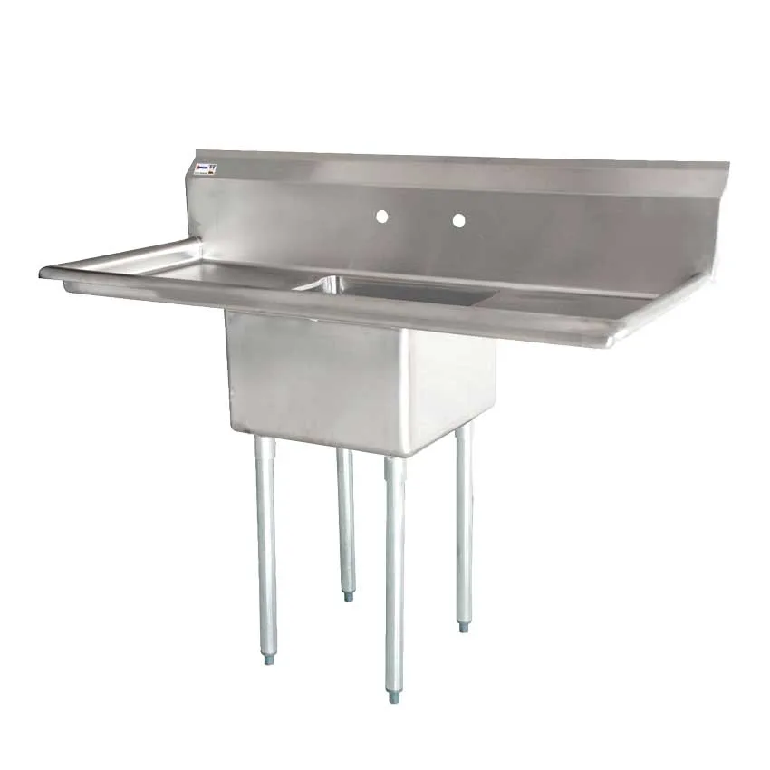 24″ x 24″ x 14″ 18-gauge stainless steel One Tub Sink with 1.8″ Corner Drain and Two Drainboards