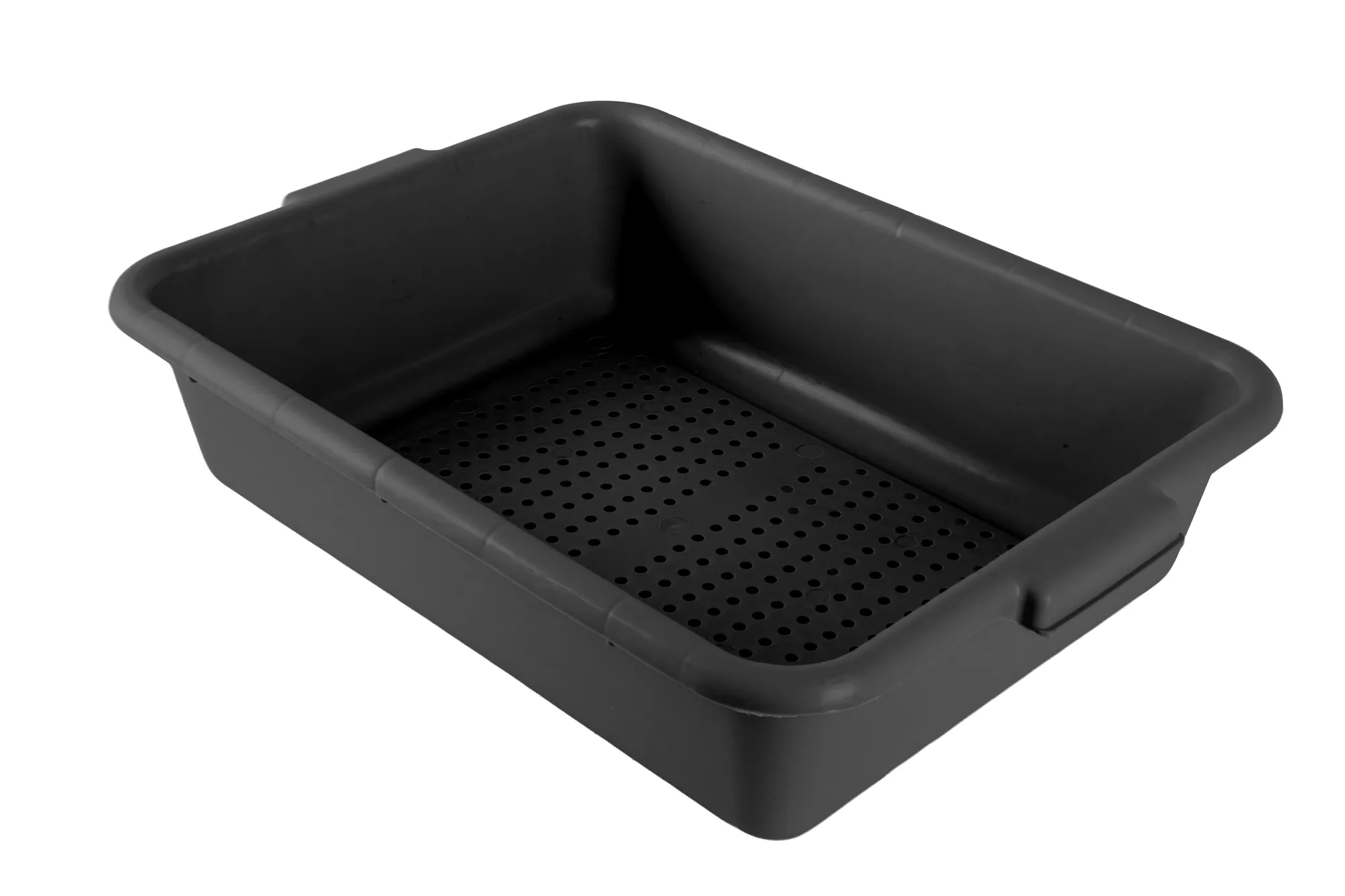 21.5″ x 15.5″ x 5″ Standard Polypropylene Perforated Black Bus Box