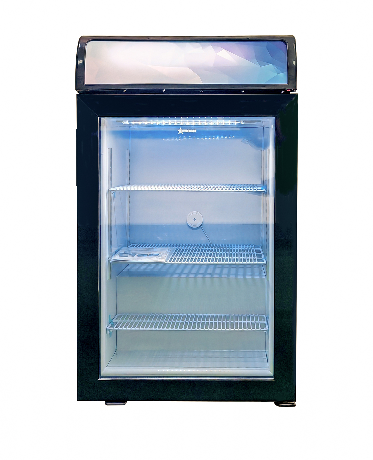 23″ One (1) Glass Door Countertop Display Freezer with Top Lightbox, 3.46 cu.ft. (98 L), Black