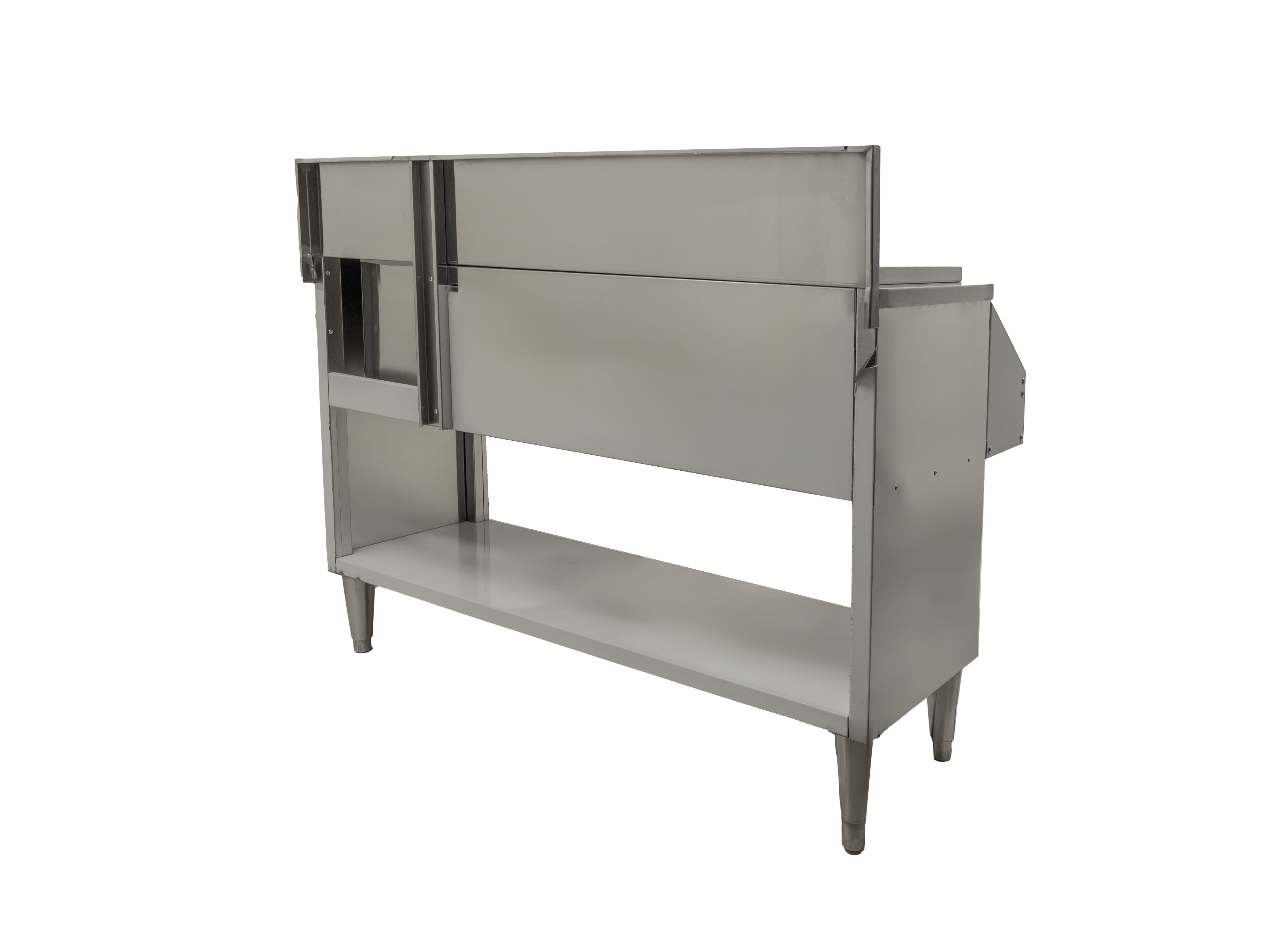 48″ Cocktail Mix Unit with 7″ Back Splash, 32″ x 12″ x 10″ Ice Bin with Sliding Cover, and 10″ x 12″ x 10″ Sinks