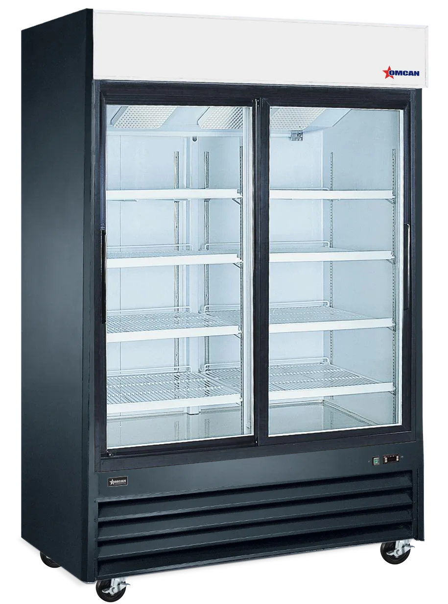 53" Two (2) Sliding Glass Door Refrigerator, 45 cu.ft (1270 L), Black