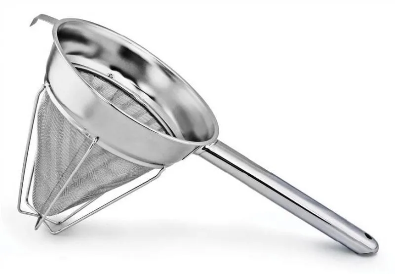 8" Stainless Steel Reinforced Extra Fine Mesh Bouillon Strainer with Hollow Handle