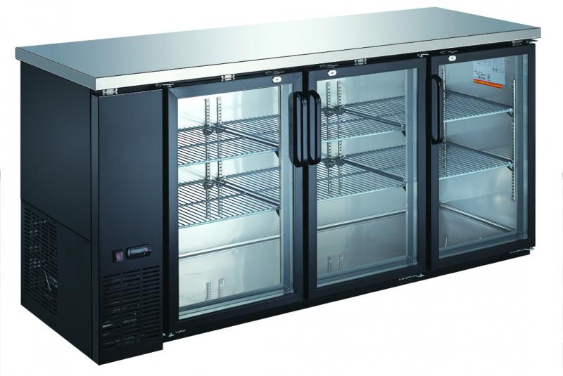 73" Triple Glass Door Back Bar Cooler with 19.6 cu. ft. capacity