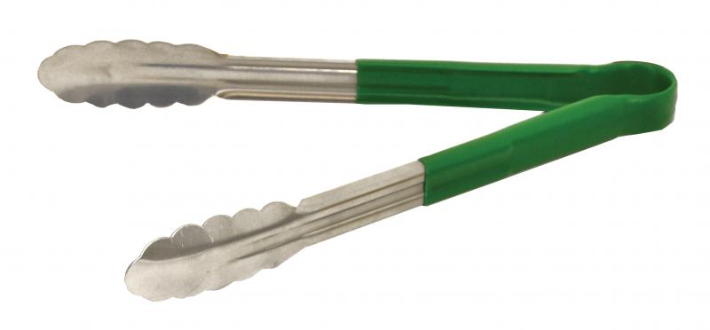 12" Heavy-Duty Utility Tongs with Green Plastic Handle