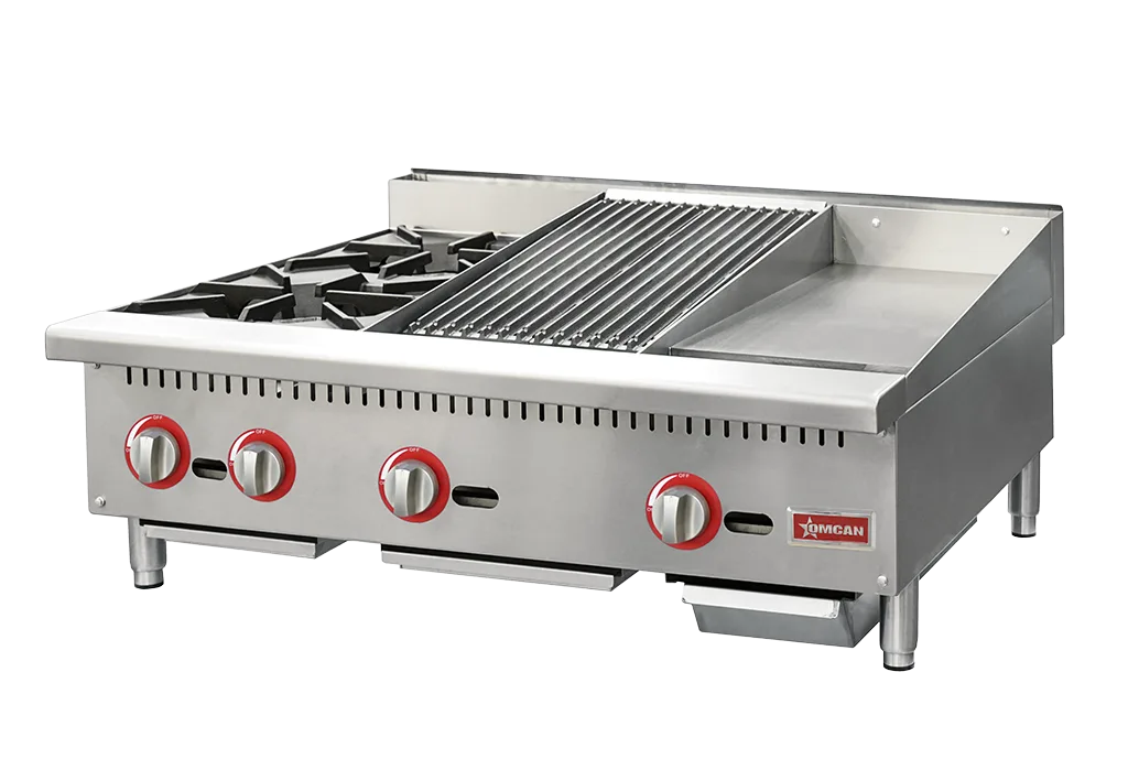 36″ Countertop Gas Combination Hot Plate, Charbroiler and Griddle Combo- 115,000 BTU Natural Gas