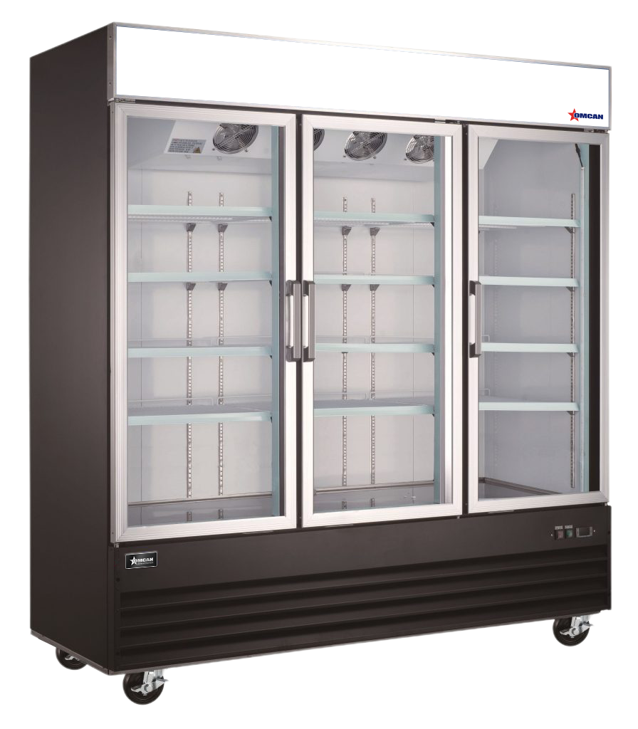 78" Three (3) Glass Door Refrigerator, 53 cu.ft. (1500 L), Black