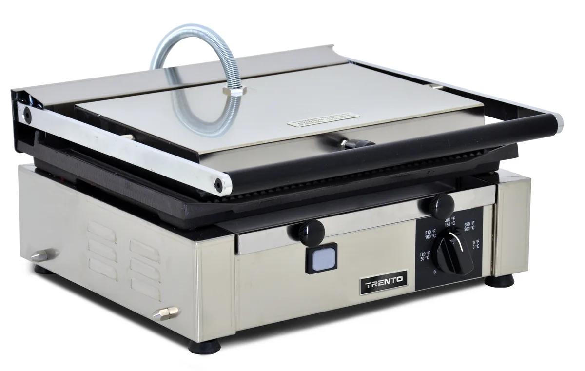 Trento 10″ x 14″ Single Panini Grill with Top and Bottom Grooved Grill Surface