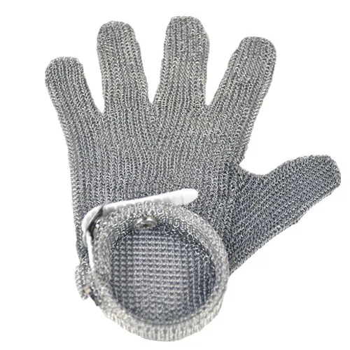 Five Finger Stainless Steel Mesh Glove with White Silicone Strap – Small