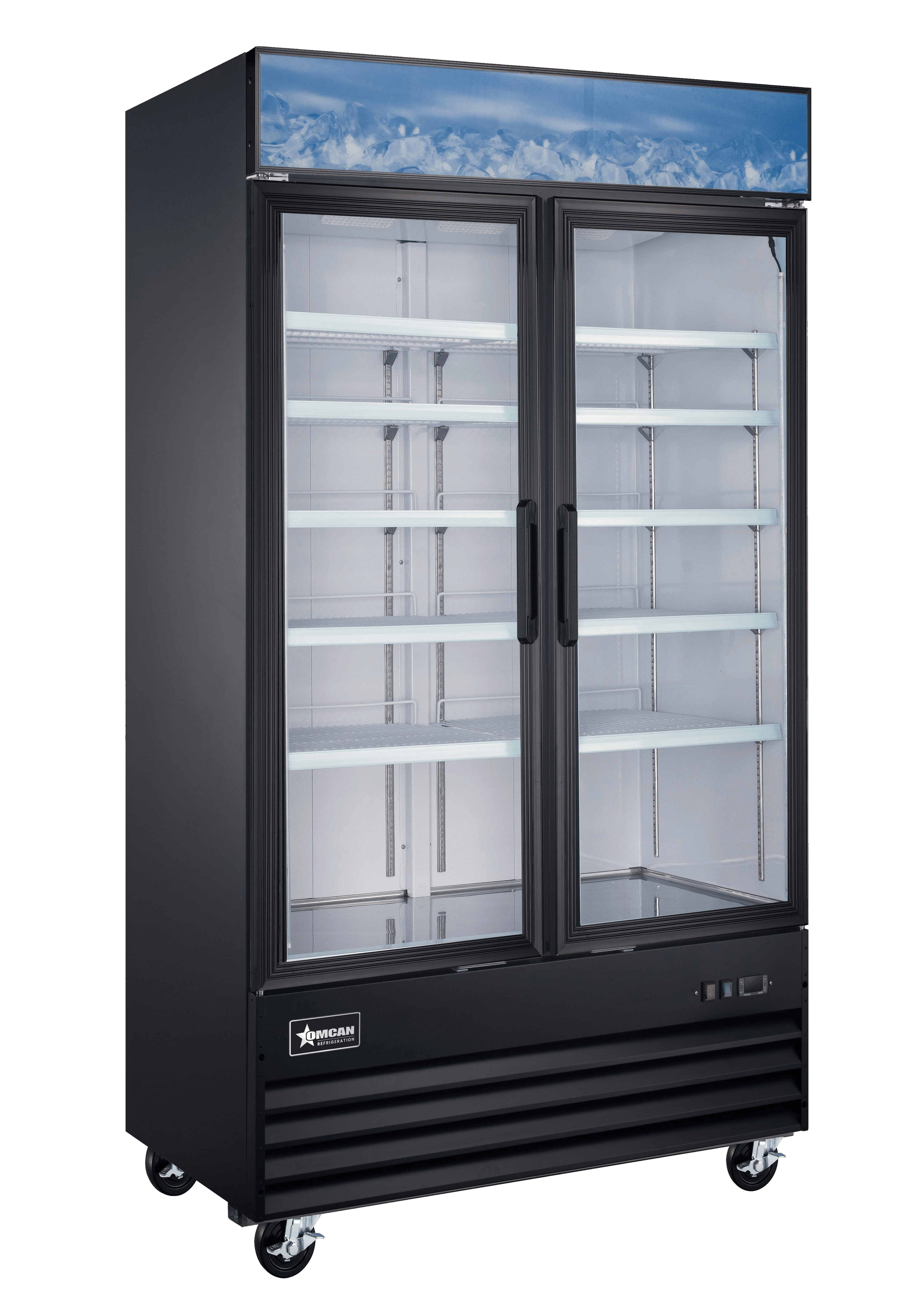 49” Two (2) Glass Door Display Freezer, 29 cu.ft. (821L), Black