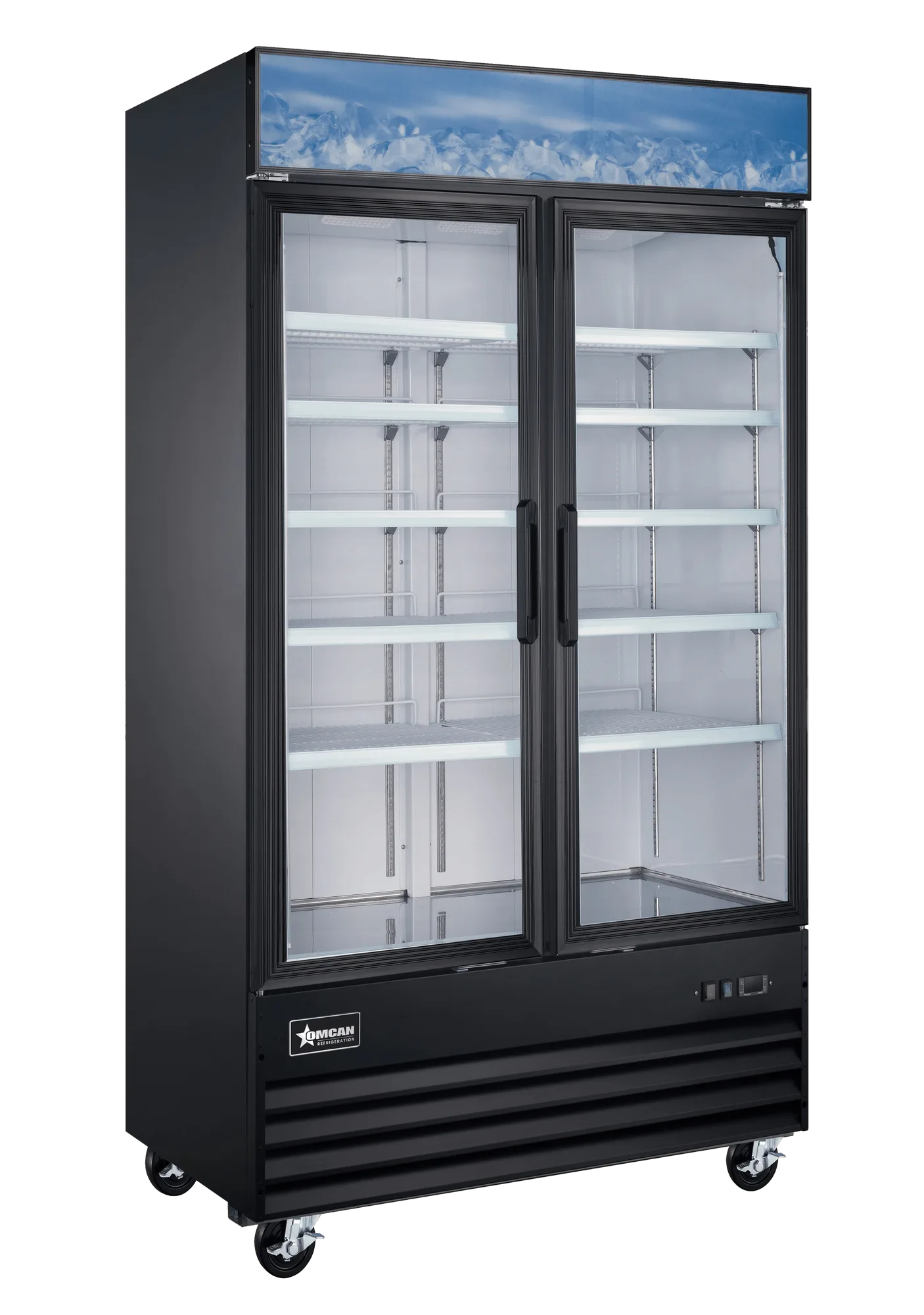 49” Two (2) Glass Door Display Freezer, 29 cu.ft. (821L), Black
