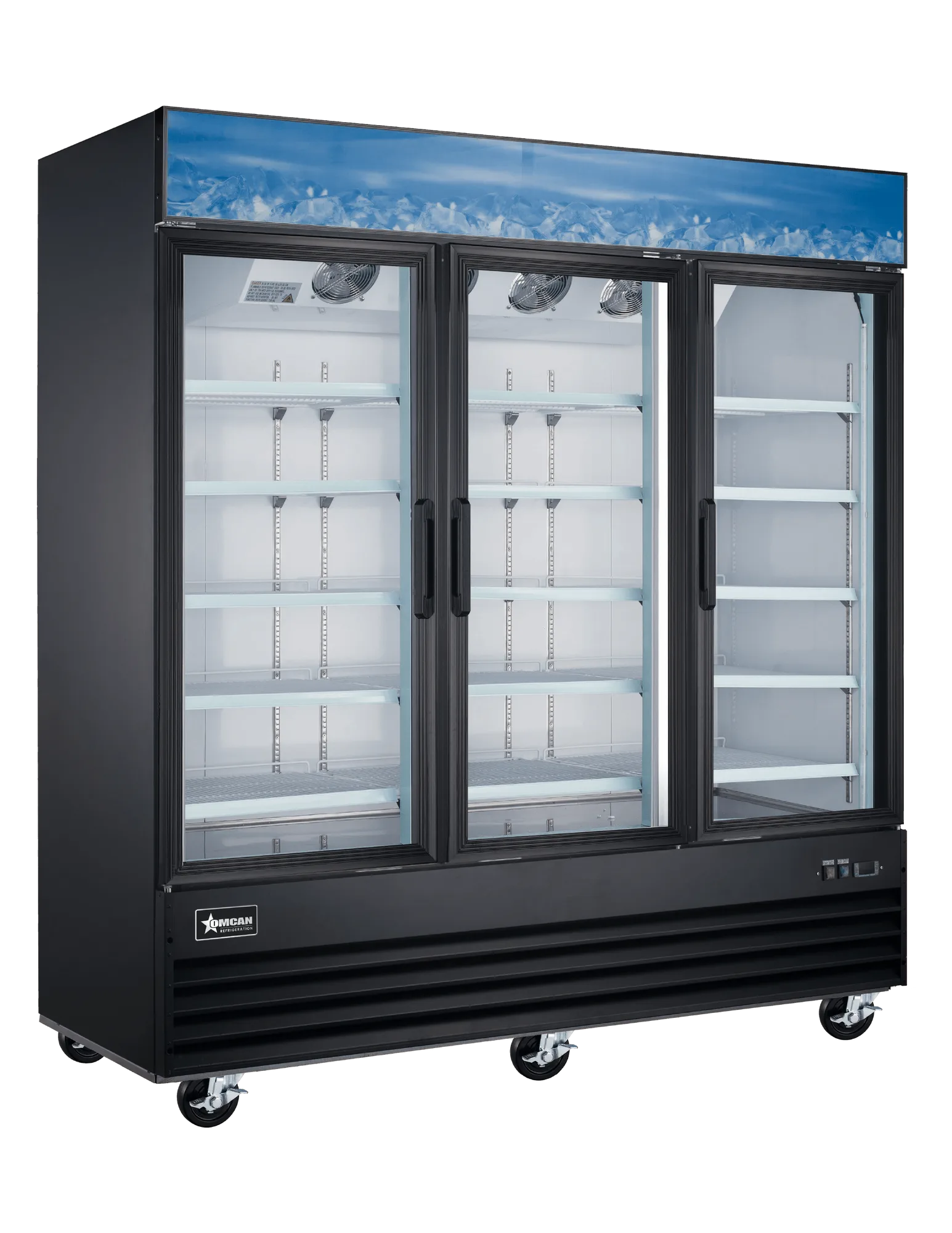 80” Three (3 ) Glass Door Display Freezer, 52.3 cu.ft. (1480 L), Black