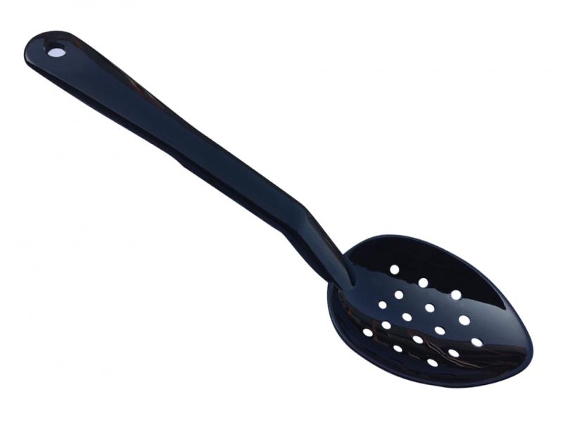 11" Black Polycarbonate Perforated Serving Spoon