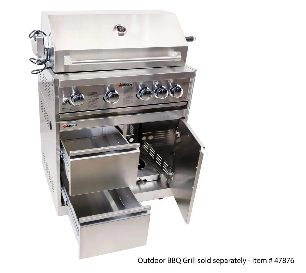 32″ Stainless Steel Cabinet Stand for #47876 with Gas Tank Cabinet and 2 Drawers with Soft Hinge Drawer Slide