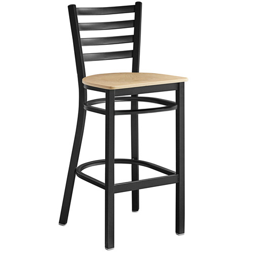 Bar Height Metal Ladder Back Chair with Natural Wood Seat