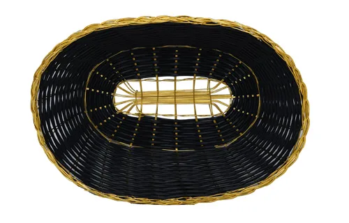 Long Oval Black Woven Basket with Golden Trim 9″ x 6.25″ x 2.25″