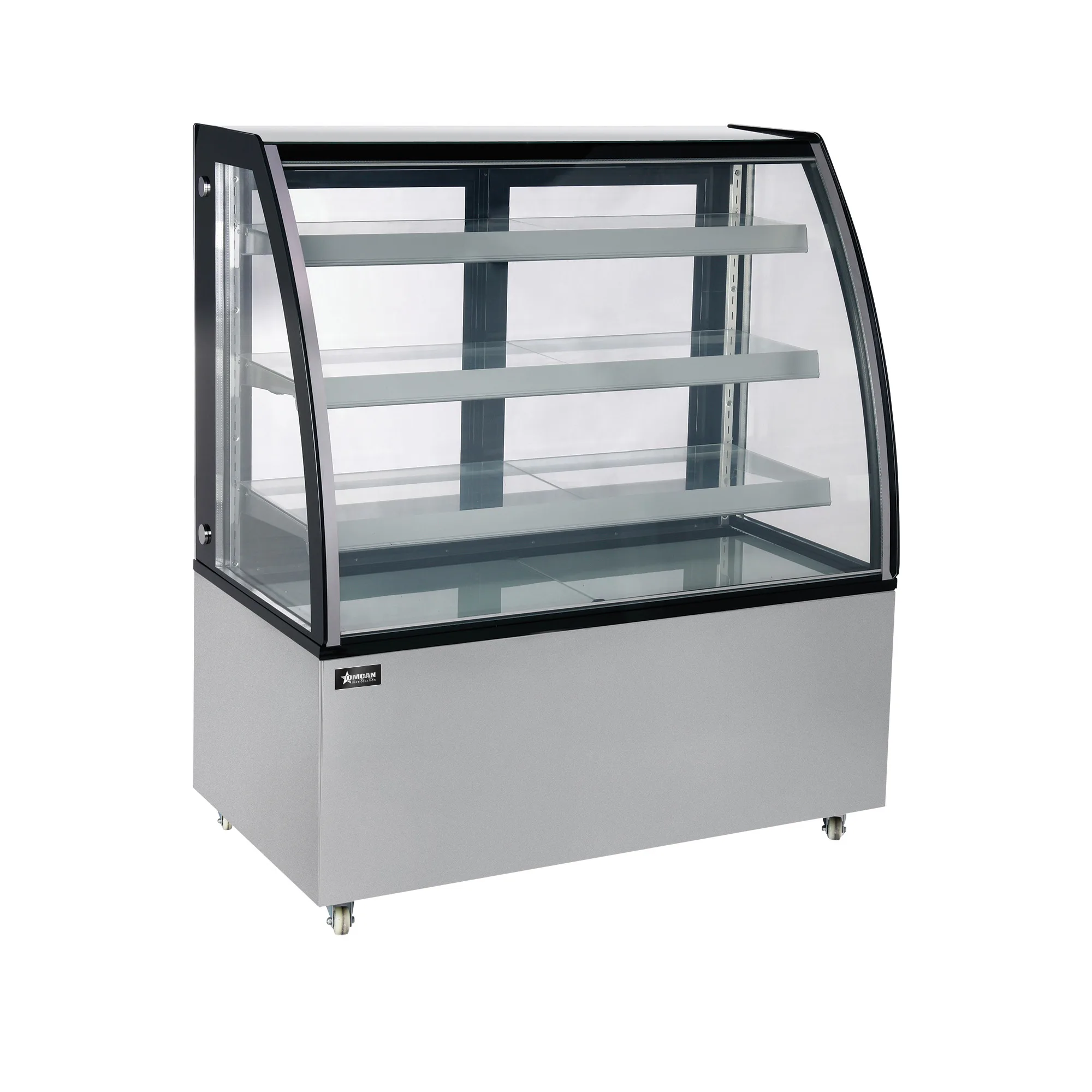48" Three (3) Shelf Curved Glass Floor Refrigerated Showcase, 14.83 cu.ft. (420 L), Stainless Steel