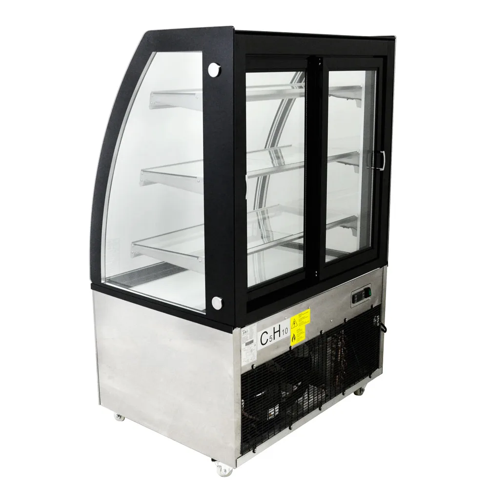 36" Three (3) Shelf Curved Glass Floor Refrigerated Showcase, 10.95 cu.ft. (310 L), Stainless Steel