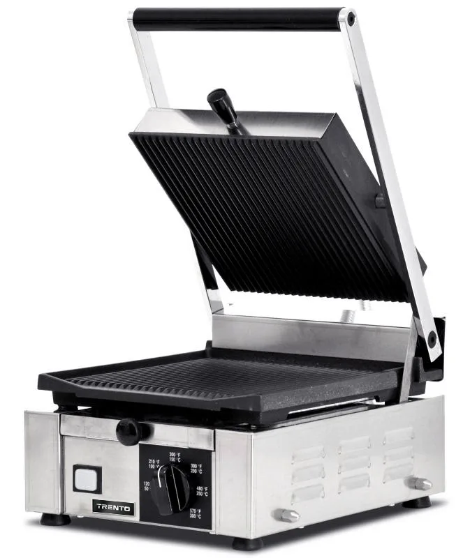 Trento 10″ x 9″ Single Panini Grill with Top and Bottom Grooved Grill Surface