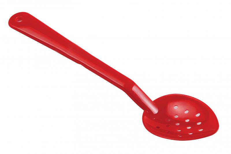 13" Red Polycarbonate Perforated Serving Spoon